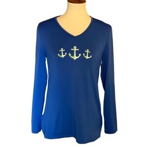 FishWare Outfitters blue fishing / outdoor shirt with anchors Size Medium